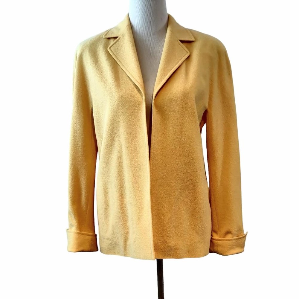 Escada Womens Vtg Yellow Wool Nylon Open Front Pockets Lined Blazer 38 (US M)